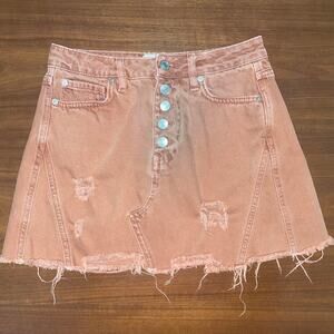 Free People Distressed Denim Mini Skirt – Burnt Orange, Size 25